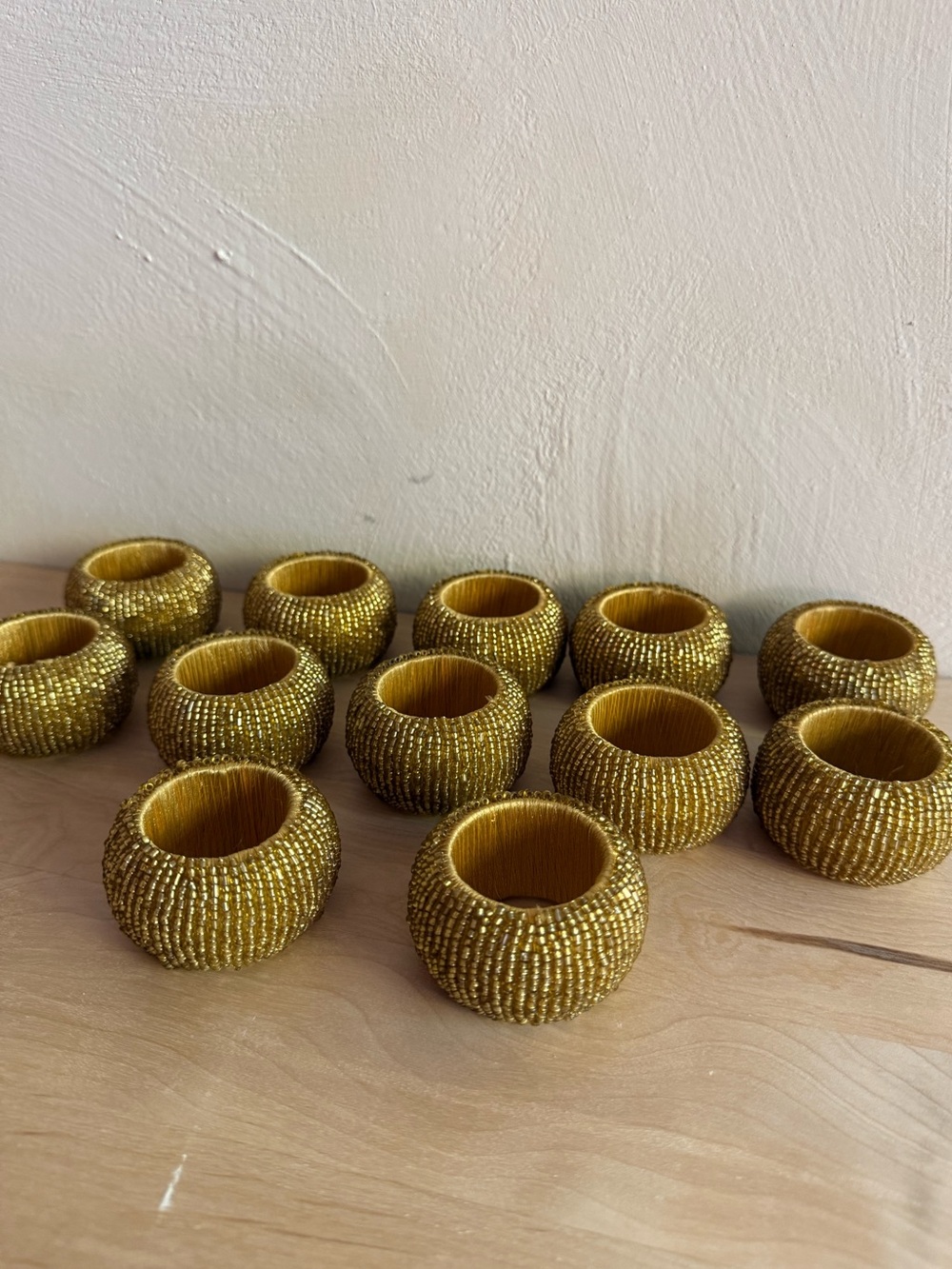 Set of 12 Gold Beaded Napkin Rings Holiday Table Decor Wedding Dinner Party